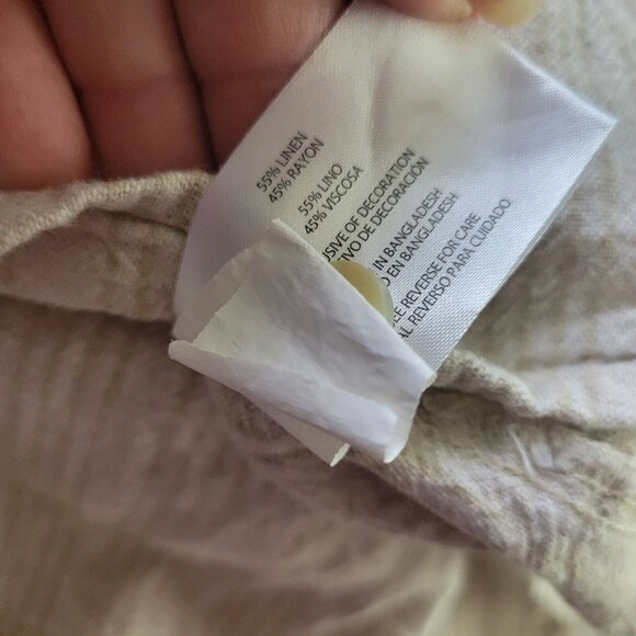 Orvis Womens Top Extra Large Roll Tab Sleeve Beige Stripe Button Up STR60E - Picture 9 of 10